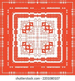 Ethnic ceramic tile in mexican talavera. Vector seamless pattern illustration. Minimal design. Red vintage ornament for surface texture, towels, pillows, wallpaper, print, web background.