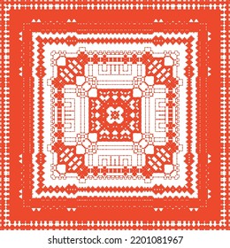 Ethnische Keramikfliese in mexikanischem Talavera. Vektornahtlose Mustergrafik. Minimales Design. Rotes Vintage-Ornament für Oberflächenstruktur, Handtücher, Kissen, Tapeten, Druck, Web-Hintergrund.