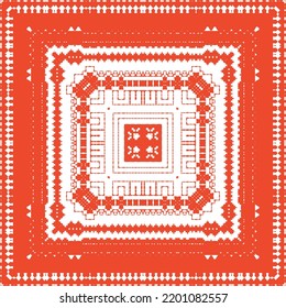 Ethnic ceramic tile in mexican talavera. Vector seamless pattern illustration. Minimal design. Red vintage ornament for surface texture, towels, pillows, wallpaper, print, web background.