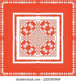 Ethnic ceramic tile in mexican talavera. Vector seamless pattern illustration. Minimal design. Red vintage ornament for surface texture, towels, pillows, wallpaper, print, web background.
