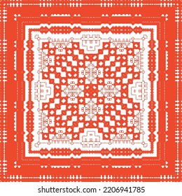 Ethnic ceramic tile in mexican talavera. Vector seamless pattern illustration. Minimal design. Red vintage ornament for surface texture, towels, pillows, wallpaper, print, web background.