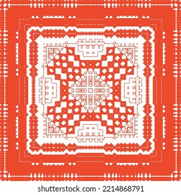 Ethnic ceramic tile in mexican talavera. Vector seamless pattern illustration. Minimal design. Red vintage ornament for surface texture, towels, pillows, wallpaper, print, web background.