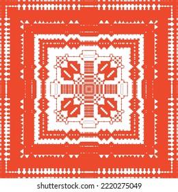 Ethnic ceramic tile in mexican talavera. Vector seamless pattern illustration. Minimal design. Red vintage ornament for surface texture, towels, pillows, wallpaper, print, web background.
