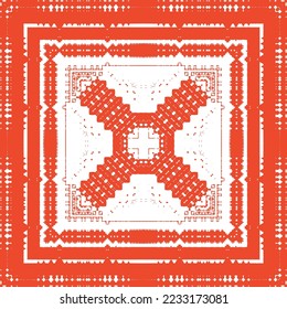 Ethnic ceramic tile in mexican talavera. Vector seamless pattern illustration. Minimal design. Red vintage ornament for surface texture, towels, pillows, wallpaper, print, web background.