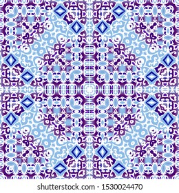 Ethnic ceramic tile in portuguese azulejo. Vector seamless pattern elements. Bathroom design. Blue vintage ornament for surface texture, towels, pillows, wallpaper, print, web background.