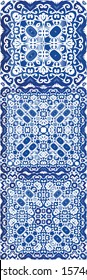 Ethnic ceramic tile in portuguese azulejo. Vector seamless pattern theme. Geometric design. vintage ornament for surface texture, towels, pillows, wallpaper, print, web background.