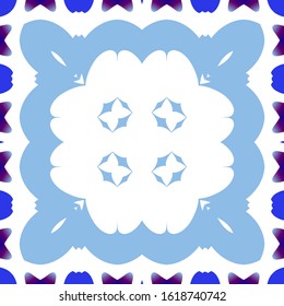 Ethnic ceramic tile in portuguese azulejo. Kitchen design. Vector seamless pattern flyer. Blue vintage ornament for surface texture, towels, pillows, wallpaper, print, web background.