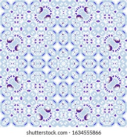 Ethnic ceramic tile in portuguese azulejo. Original design. Vector seamless pattern elements. Blue vintage ornament for surface texture, towels, pillows, wallpaper, print, web background.