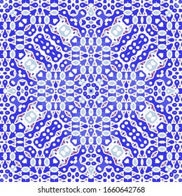 Ethnic ceramic tile in portuguese azulejo. Original design. Vector seamless pattern elements. Blue vintage ornament for surface texture, towels, pillows, wallpaper, print, web background.