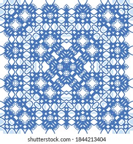 Ethnic ceramic tile in portuguese azulejo. Universal design. Vector seamless pattern collage. Blue vintage ornament for surface texture, towels, pillows, wallpaper, print, web background.