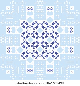 Ethnic ceramic tile in portuguese azulejo. Vector seamless pattern collage. Modern design. Blue vintage ornament for surface texture, towels, pillows, wallpaper, print, web background.