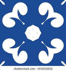 Ethnic ceramic tile in portuguese azulejo. Vector seamless pattern texture. Universal design. Blue vintage ornament for surface texture, towels, pillows, wallpaper, print, web background.