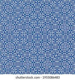 Ethnic ceramic tile in portuguese azulejo. Fashionable design. Vector seamless pattern frame. Blue vintage ornament for surface texture, towels, pillows, wallpaper, print, web background.