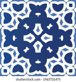 Ethnic ceramic tile in portuguese azulejo. Kitchen design. Vector seamless pattern illustration. Blue vintage ornament for surface texture, towels, pillows, wallpaper, print, web background.