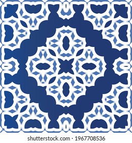 Ethnic ceramic tile in portuguese azulejo. Kitchen design. Vector seamless pattern illustration. Blue vintage ornament for surface texture, towels, pillows, wallpaper, print, web background.