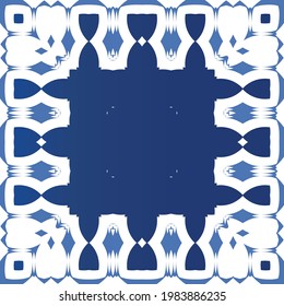 Ethnic ceramic tile in portuguese azulejo. Kitchen design. Vector seamless pattern illustration. Blue vintage ornament for surface texture, towels, pillows, wallpaper, print, web background.