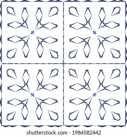 Ethnic ceramic tile in portuguese azulejo. Vector seamless pattern elements. Modern design. Blue vintage ornament for surface texture, towels, pillows, wallpaper, print, web background.