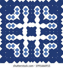 Ethnic ceramic tile in portuguese azulejo. Universal design. Vector seamless pattern texture. Blue vintage ornament for surface texture, towels, pillows, wallpaper, print, web background.