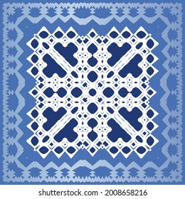 Ethnic ceramic tile in portuguese azulejo. Universal design. Vector seamless pattern texture. Blue vintage ornament for surface texture, towels, pillows, wallpaper, print, web background.
