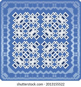 Ethnic ceramic tile in portuguese azulejo. Universal design. Vector seamless pattern texture. Blue vintage ornament for surface texture, towels, pillows, wallpaper, print, web background.