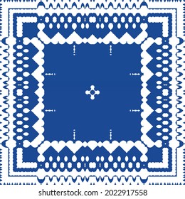 Ethnic ceramic tile in portuguese azulejo. Vector seamless pattern trellis. Hand drawn design. Blue vintage ornament for surface texture, towels, pillows, wallpaper, print, web background.