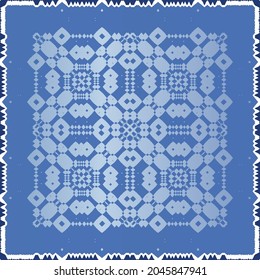 Ethnic ceramic tile in portuguese azulejo. Universal design. Vector seamless pattern texture. Blue vintage ornament for surface texture, towels, pillows, wallpaper, print, web background.