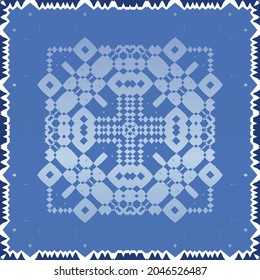 Ethnic ceramic tile in portuguese azulejo. Universal design. Vector seamless pattern texture. Blue vintage ornament for surface texture, towels, pillows, wallpaper, print, web background.