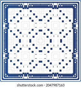 Ethnic ceramic tile in portuguese azulejo. Kitchen design. Vector seamless pattern illustration. Blue vintage ornament for surface texture, towels, pillows, wallpaper, print, web background.