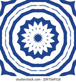 Ethnic ceramic tile in portuguese azulejo. Universal design. Vector seamless pattern illustration. Blue vintage ornament for surface texture, towels, pillows, wallpaper, print, web background.