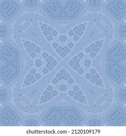 Ethnic ceramic tile in portuguese azulejo. Vector seamless pattern texture. Original design. Blue vintage ornament for surface texture, towels, pillows, wallpaper, print, web background.