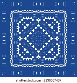 Ethnic ceramic tile in portuguese azulejo. Vector seamless pattern frame. Stylish design. Blue vintage ornament for surface texture, towels, pillows, wallpaper, print, web background.