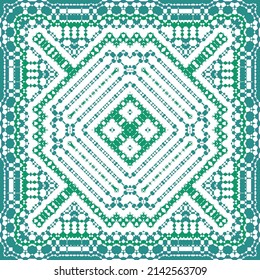Ethnic ceramic tile in portuguese azulejo. Vector seamless pattern collage. Geometric design. Blue vintage ornament for surface texture, towels, pillows, wallpaper, print, web background.