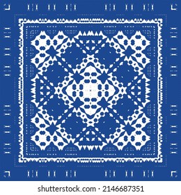 Ethnic ceramic tile in portuguese azulejo. Vector seamless pattern frame. Stylish design. Blue vintage ornament for surface texture, towels, pillows, wallpaper, print, web background.