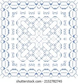 Ethnic ceramic tile in portuguese azulejo. Vector seamless pattern texture. Fashionable design. Blue vintage ornament for surface texture, towels, pillows, wallpaper, print, web background.