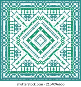 Ethnic ceramic tile in portuguese azulejo. Vector seamless pattern collage. Geometric design. Blue vintage ornament for surface texture, towels, pillows, wallpaper, print, web background.