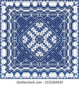 Ethnic ceramic tile in portuguese azulejo. Universal design. Vector seamless pattern poster. Blue vintage ornament for surface texture, towels, pillows, wallpaper, print, web background.