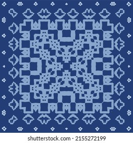 Ethnic ceramic tile in portuguese azulejo. Vector seamless pattern texture. Original design. Blue vintage ornament for surface texture, towels, pillows, wallpaper, print, web background.