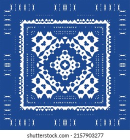 Ethnic ceramic tile in portuguese azulejo. Vector seamless pattern frame. Stylish design. Blue vintage ornament for surface texture, towels, pillows, wallpaper, print, web background.