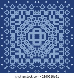 Ethnic ceramic tile in portuguese azulejo. Vector seamless pattern texture. Original design. Blue vintage ornament for surface texture, towels, pillows, wallpaper, print, web background.