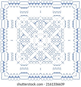Ethnic ceramic tile in portuguese azulejo. Vector seamless pattern texture. Fashionable design. Blue vintage ornament for surface texture, towels, pillows, wallpaper, print, web background.