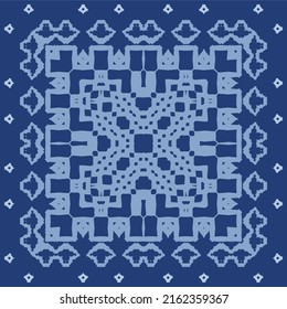 Ethnic ceramic tile in portuguese azulejo. Vector seamless pattern texture. Original design. Blue vintage ornament for surface texture, towels, pillows, wallpaper, print, web background.