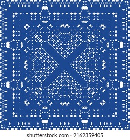 Ethnic ceramic tile in portuguese azulejo. Vector seamless pattern frame. Stylish design. Blue vintage ornament for surface texture, towels, pillows, wallpaper, print, web background.
