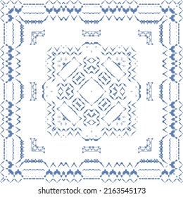 Ethnic ceramic tile in portuguese azulejo. Vector seamless pattern texture. Fashionable design. Blue vintage ornament for surface texture, towels, pillows, wallpaper, print, web background.