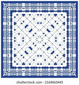Ethnic ceramic tile in portuguese azulejo. Universal design. Vector seamless pattern illustration. Blue vintage ornament for surface texture, towels, pillows, wallpaper, print, web background.
