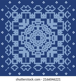 Ethnic ceramic tile in portuguese azulejo. Vector seamless pattern texture. Original design. Blue vintage ornament for surface texture, towels, pillows, wallpaper, print, web background.