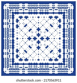 Ethnic ceramic tile in portuguese azulejo. Universal design. Vector seamless pattern illustration. Blue vintage ornament for surface texture, towels, pillows, wallpaper, print, web background.