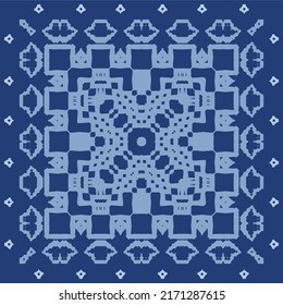 Ethnic ceramic tile in portuguese azulejo. Vector seamless pattern texture. Original design. Blue vintage ornament for surface texture, towels, pillows, wallpaper, print, web background.