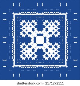 Ethnic ceramic tile in portuguese azulejo. Vector seamless pattern frame. Stylish design. Blue vintage ornament for surface texture, towels, pillows, wallpaper, print, web background.