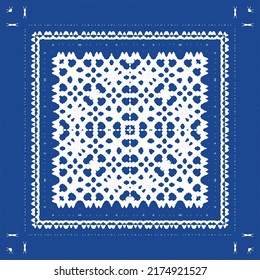 Ethnic ceramic tile in portuguese azulejo. Vector seamless pattern frame. Stylish design. Blue vintage ornament for surface texture, towels, pillows, wallpaper, print, web background.