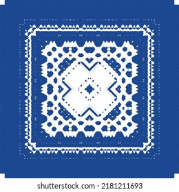 Ethnic ceramic tile in portuguese azulejo. Vector seamless pattern frame. Stylish design. Blue vintage ornament for surface texture, towels, pillows, wallpaper, print, web background.